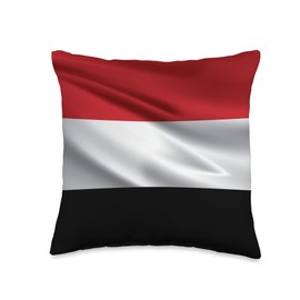 Wavy Flags Merch Yemen Flag Throw Pillow, 16x16, Multicolor