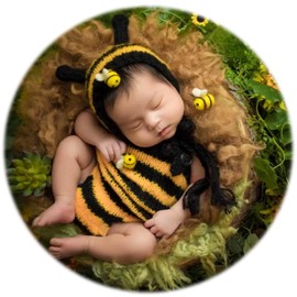 Zeroest Newborn Photography Props Bee Photoshoot Outfits Girl Boy Picture Outfit Baby Photo Knitted Bee Bonnet Romper (Yellow and Brown-Romper)