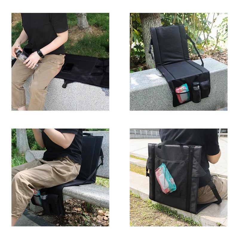 Folding Stadium Seat Camping Back Support Cushion Seat with Storage