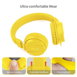 gorsun Kids Headphones, Lightweight Stereo Wired Toddler Headphones, Adjustable Headband Children's Headset for Smartphones Computer Pad Earphones(Yellow)