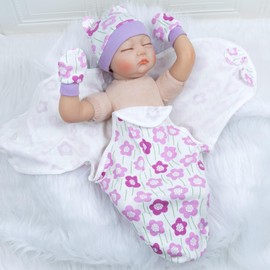 Reborn Baby Dolls Blanket with 4pcs Accessories Set for 17-22 Inch Reborn Baby Doll Clothes Purple Flower Swaddle Blanket Hat Outfit