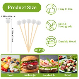 Aneco 100 Pieces Golf Cocktail Picks 4.72 Inch Golf Themed Toothpicks Sports Bamboo Fruit Sandwich Skewer Picks Decorative Toothpicks for Appetizers Cocktail Garnish Party Supplies Catered Events