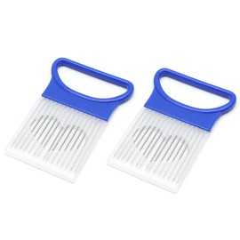 Onion Holder 2Pcs, Multipurpose Stainless Steel Onion Slicer for Potato Tomato Vegetable Fruit Meet Kitchen Cooking Tool Aid Gadget