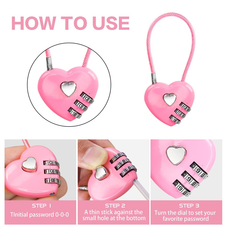 2 Pack Combination Lock, 3 Digit Heart Shaped Padlock for