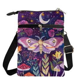 Xpyiqun Mushroom Moth Purse Womens Small Crossbody Bag Phone Pouch Moon Butterfly Cross Body Bags Canvas Messenger Bag Vanvas Shoulder Handbag Travel Organizer Wallet