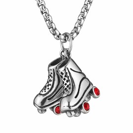 HZMAN Roller Skates Necklace for Women Stainless Steel Ice Skate Inlay Red Cubic Zirconia Wheels Figure Skating Sport Pendant Jewelry Gift