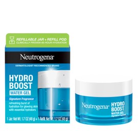 Neutrogena Hydro Boost Water Gel Face Moisturizer with Hyaluronic Acid for a Refreshing Burst of Hydration & Glowing Skin, Signature Fragrance, Refillable Jar + Refill Pod, 1.7 oz Each