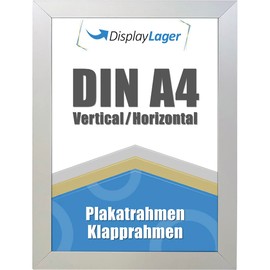 DisplayLager - Flat Profile Folding Frame, Thin 20 mm Aluminium Profile, Anti-Reflective Protective Screen, Mounting Material (Silver, A4)