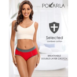 POKARLA Women's Cotton Stretch Underwear Ladies Mid-high Waisted Briefs Panties 5-Pack(Large)