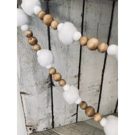 Unbranded Bunny Tail Wood Bead Garland for Farmhouse Spring/Easter Decor -5 feet