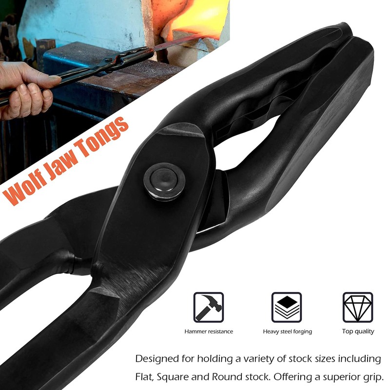 Blacksmith Tongs Set - Wolf Jaw & V-bit Tongs for