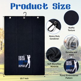 A1DIEE Microfibre Absorbent Golf Towel - 3pcs Men Black Clean Golf Ball Towels Embroidery Pattern Golf Towels with Carabiner Clip for Golf Bags Sport Gift Accessories for Dad Husband Golfers