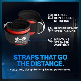 MODVEL Ankle Straps for Cable Machines - Adjustable, Comfortable Gym Accessories for Strength Training, Weightlifting, and Injury Recovery - Durable Padded Support for Men & Women PAIR-RED/BLACK