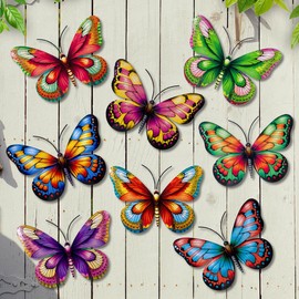 8 Pcs Metal Butterfly Outdoor Decorations, Butterflies Wall Hanging Decor for Outside Fence Garden Yard Patio Ideal Gifts for Mom