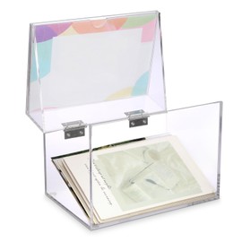 JuxYes 4 * 6 inch Acrylic Index Card Holder Index Card Organizer Box Clear Index Card Case Recipe Card Box Notecard Case with Display Board Lid, Card Storage Box for Filling Notes, Flashcards, Recipes