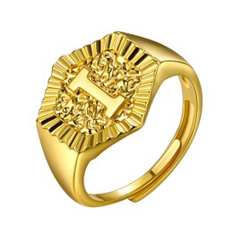 U7 Alphabet Finger Ring for Women Birthday Gifts Initial I Letter Adjustable Rings Gold