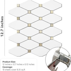 STICKGOO 10 Sheets Peel and Stick Backsplash, Peel and Stick Mosaic Tile, Self Adhesive Mixed Metal Backsplash for Kitchen, Bathroom, Fireplace, RV - Color: Pure White, Specification: 10PCS
