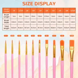 10 PCS Nylon Hair Paint Brushes Set - Flat Art Paintbrushes for Kids & Adults, Multi-Purpose Brushes for Face Nail Art, Watercolor Oil Acrylics, Decorations, Models & Figurines (Pink)