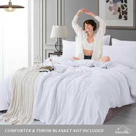 ALAZURIA Twin Size Duvet Cover - 2 Piece Bedding Set (1 Duvet Cover & 1 Pillow Case) Soft Prewashed Comforter Cover w/Zipper Closure & Corner Ties - No Comforter (90" X 68", White)