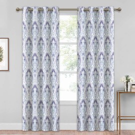 KGORGE Curtains 84 inch Length - Blue Blackout Curtains for Bedroom Grommet Top Damask Geometry Window Decoration for Kitchen Living Room, Blue Grotto, W 52 x L 84 inches, 1 Pair