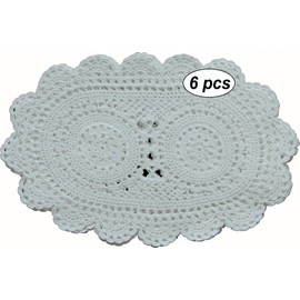Creative Linens 6PCS 8x12 Inch Oval Fine Crochet Lace Doily White 100% Cotton Handmade, Set of 6 Pieces
