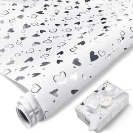 Tmsek White Wrapping Paper Roll- 16.9 Inch X 16.5 Feet - Silver Love Heart Wrapping Paper Gifts for Wedding, Birthday, Mothers Day, Valentines, Christmas, Anniversaries, Bridal Shower (5M)