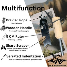 Wild Wilderness Survival Fire Steel, Flint Striker Steel Fire Starter Kit, Magnesium Ferrocium Rod Firesteel with Scale Scraper. Outdoor Emergency Survival Tool for Travelling Camping Hiking