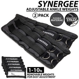 Synergee Comfort Fit 1-10lb Adjustable Ankle/Wrist Weights (Set of 2). One Size Fits All.