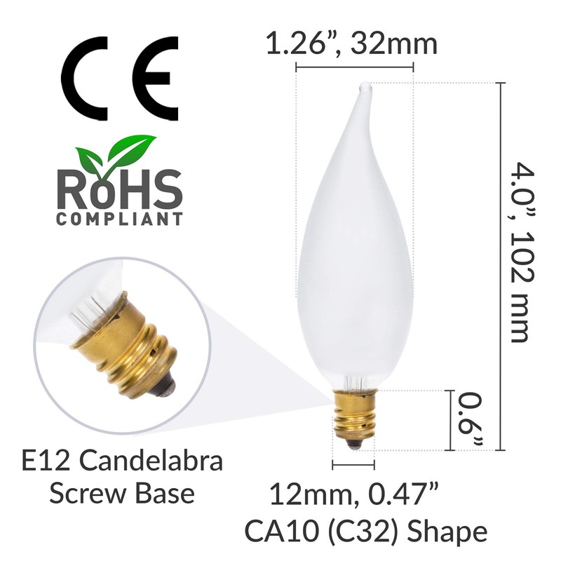 Simba Lighting Candelabra Flame Tip Frosted CA10 25W E12 Base