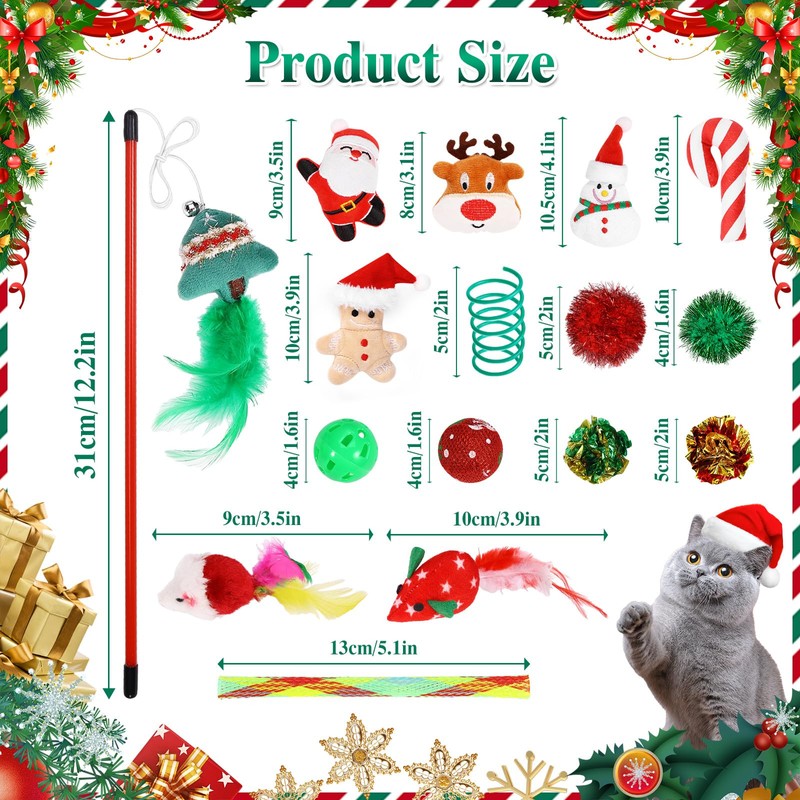 homdat Cat Toy, Pack of 10 Christmas Cat Toy Set