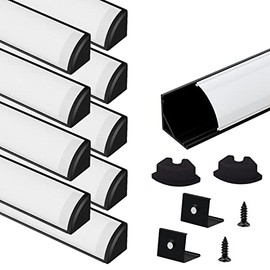 VST 10Pack 3.3ft Black LED Aluminum Channel with Milky White Cover V Shape 16x16mm, Led Strip light Track With End Caps and Mounting Clips Accessories, Aluminum Profile for Led Strip Lights