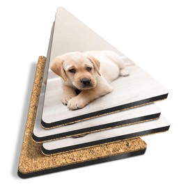 4 x Triangle Coasters - Cute Labrador Puppy Dog Cork Backed MDF Glossy Tea Coffee Accessory #2690