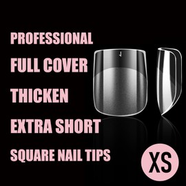 Wellquinn Square Nail Tips Extra Short Thicken Soft Gel Nails Pre-etched XS Clear Full Cover Press on Acrylic Fake Nail Extension for Manicure Salon Home DIY 360Pcs 15 Sizes Black Box Collection
