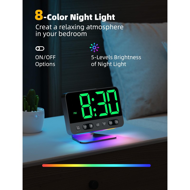 Odokee Digital Alarm Clocks for Bedrooms: Large Bold Number 5