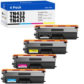 TN433 TN436 (4 Pack) Compatible Toner Cartridge Replacement for Brother TN 433 TN 436 TN 431 Work for HL-L8260CDW HL-L8360CDW MFC-L8610CDW MFC-L8360CDW Printer (BK/C/M/Y)
