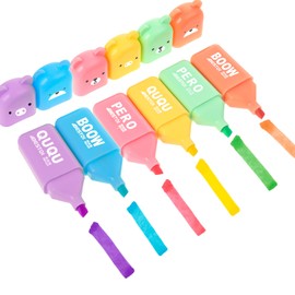 TIESOME Mini Pastel Highlighter, 6-Pack Cute Bear Highlighter Set Kids Markers Beautiful Slim Highlighter Creative Highlighter for Diary Coloring Book Student Office School Supplies