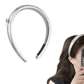 Cute Bow Headband for Women Wide Head Band Padded Hairband Glitter Silver Headband for Women Girls Thick Long Hair Accessories Y2k Headbands for Daughter Christmas Birthday Gifts for Niece