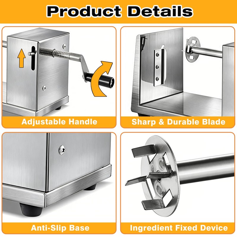 Potato Spiral Cutter, Manual Tornado Potato Spiral Cutter Stainless Steel