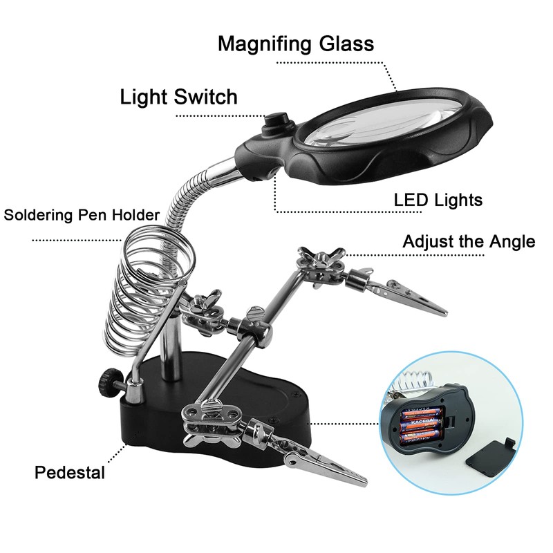 Vludiss Helping Hands Magnifying Glass Soldering Station, LED Lighted 3.5X