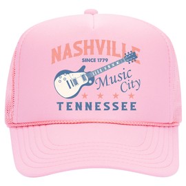Nashville Tennessee Music City Trucker Hat | Cowgirl Western Vintage Howdy | Premium Snapback Hat for Men & Women (US, Alpha, One Size, Pink)