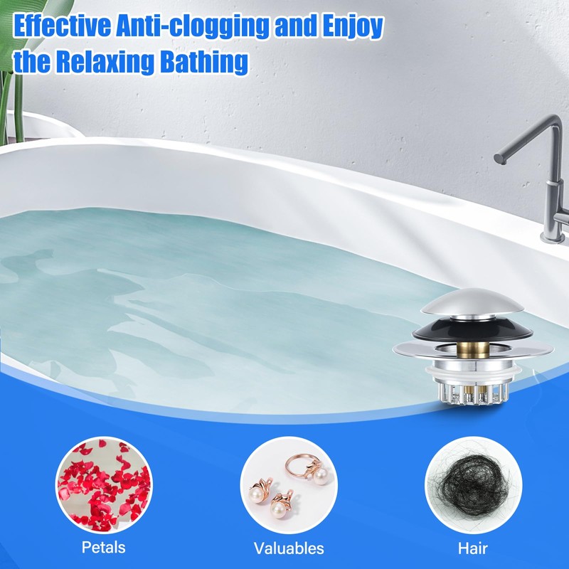 ChimimeDecor Bathtub Drain Stopper,Pop Up Tub Stopper Bottom with Drain