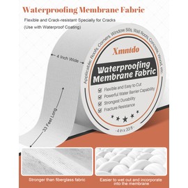 Xmntdo Waterproof Membrane Polyester Fabric 4 Inches x 33 Feet, Anti Fracture Membrane Fabric Sheet, Non-Adhesive - Fixing Leaks & Reinforcing Seams,Cracks,Vents,Skylights,Shower Walls, Easy to Use
