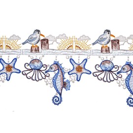Generisch Maritime Stangendeko Muscheln Seepferdchen blau Plauener Stickerei (17x96 cm)