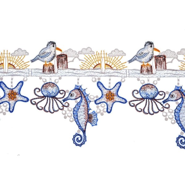 Generisch Maritime Stangendeko Muscheln Seepferdchen blau Plauener Stickerei (17x96 cm)