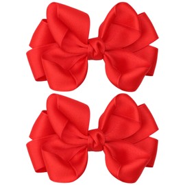 Zolyco 4 Inches Double Hair Bows for Women Girls Thick Ribbon Boutique Alligator Clips Hair Accessories for Older Kids Children Young Girls 2 Pcs (Red)