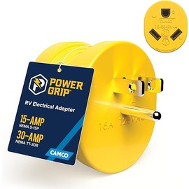 Camco PowerGrip Camper/RV Adapter - Features a 15-Amp Male (NEMA 5-15P) & 30-Amp Female (NEMA TT-30R) Connection - Rated for 125V/1875W (55223)