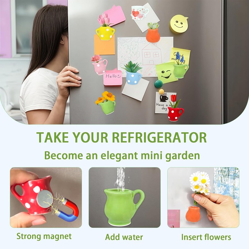 8 Pack Mini Vase Magnets for Fridge - DIY Flower