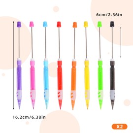 Hmxpls 16 Pcs Beadable Pencils, Beadable Mini Mechanical Pencil, Beadable Stylus Pencils with Silicone Hand Guard for Writing Drawing Sketching DIY Crafting (8 Colors)