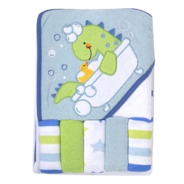 Baby Hooded Towel and Washcloth Set for Infant, Toddler Boys and Girls 6-12 Months (Refreshed Rex)