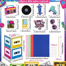 Weekgrat 6 Sets 94 Pcs 80's Centerpieces 80's Retro Party Decorations Retro Hip Hop Table Toppers with Cassette Tape Box 1980's Cutouts and Sticks for Shower Party Birthday Decor